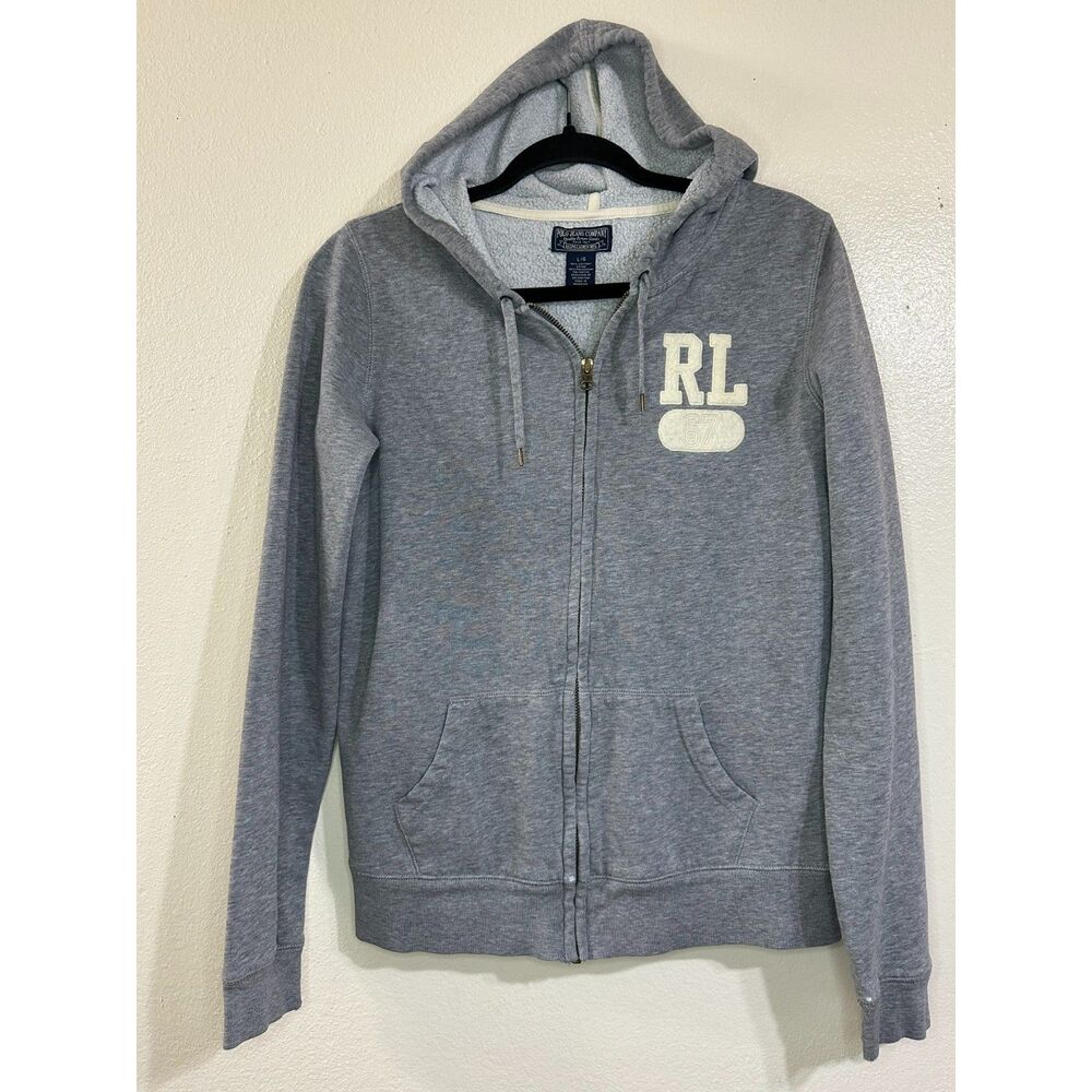 Polo Ralph Lauren Women's Full Front Zip Hoodie Size L Distressed Fleece Lined